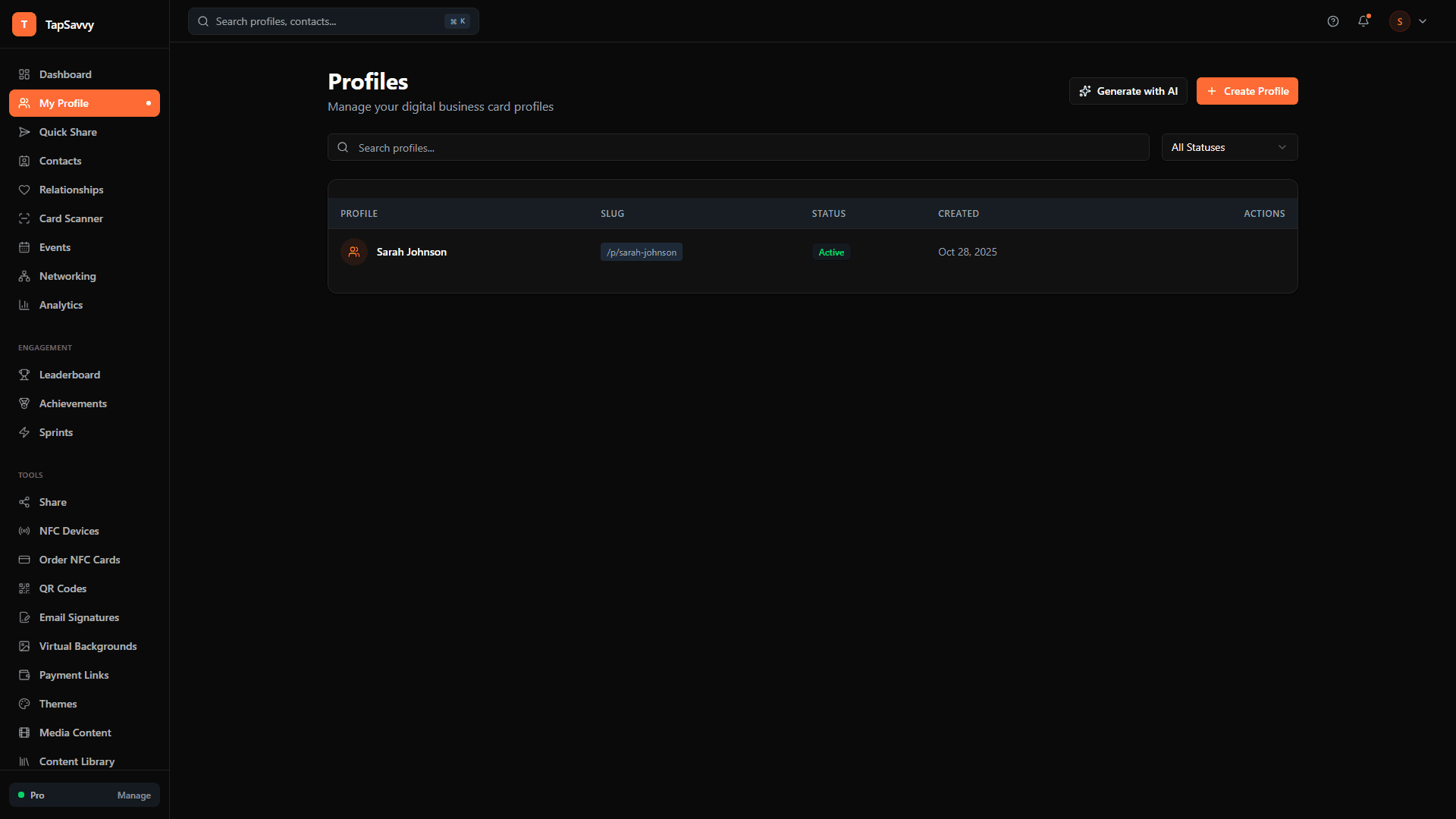 TapSavvy calendar booking integration showing embedded scheduling widget on profile