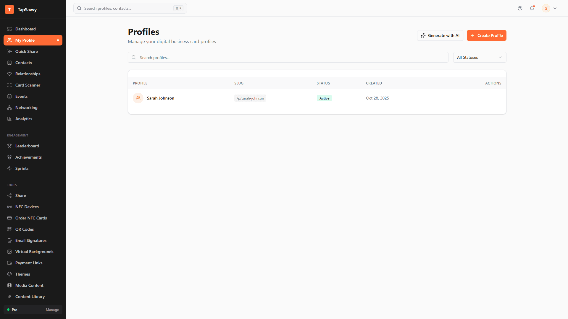 TapSavvy calendar booking integration showing embedded scheduling widget on profile