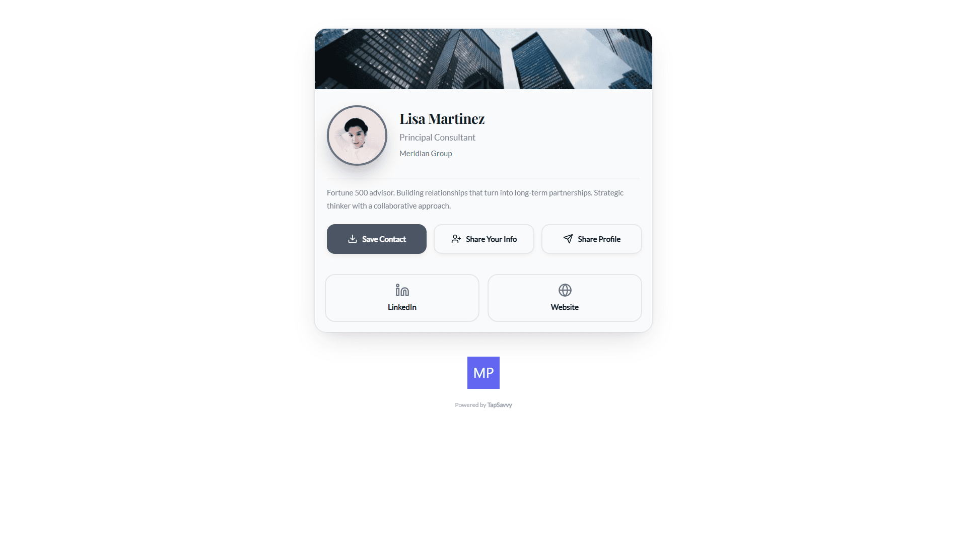 TapSavvy creative professional profile showing portfolio gallery, client testimonials, and services